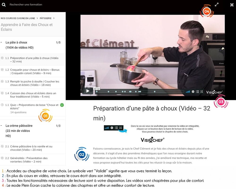 Présentation Cours de cuisine en ligne - Choux et éclairs