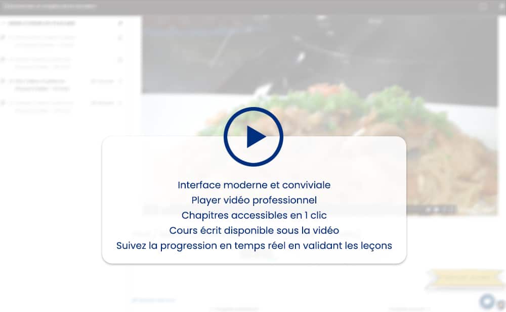 Présentation du player de la formation pour faire un menu autour de la cuisine du placard
